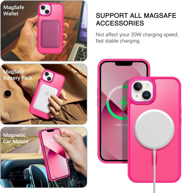 BENTOBEN Magnetic for iPhone 13 Case & iPhone 14 Case [Compatible with Magsafe] Translucent Matte Phone Case iPhone 13/14 Slim Fit Shockproof Women Men Protective Cover for iPhone 13/14 6.1", Hot Pink - Image 2