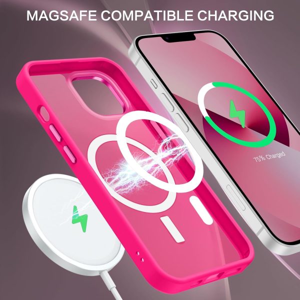 BENTOBEN Magnetic for iPhone 13 Case & iPhone 14 Case [Compatible with Magsafe] Translucent Matte Phone Case iPhone 13/14 Slim Fit Shockproof Women Men Protective Cover for iPhone 13/14 6.1", Hot Pink - Image 4