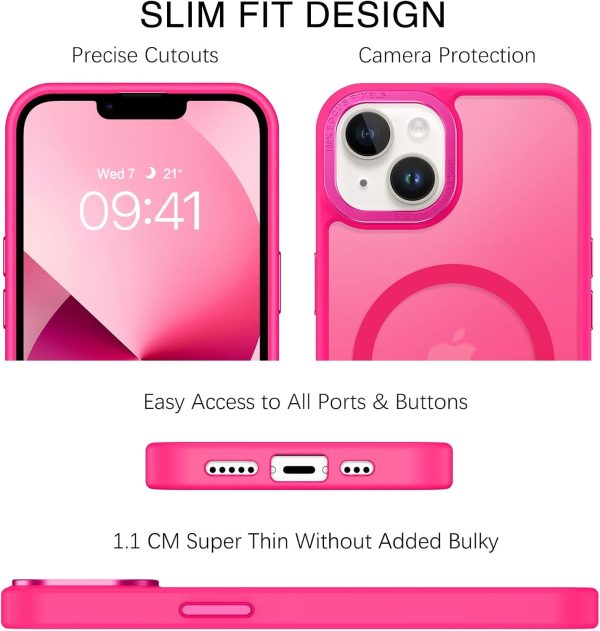 BENTOBEN Magnetic for iPhone 13 Case & iPhone 14 Case [Compatible with Magsafe] Translucent Matte Phone Case iPhone 13/14 Slim Fit Shockproof Women Men Protective Cover for iPhone 13/14 6.1", Hot Pink - Image 8