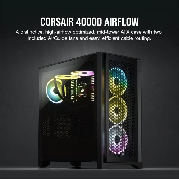 CORSAIR 4000D AIRFLOW Tempered Glass Mid-Tower ATX Case - High-Airflow - Cable Management System - Spacious Interior - Two Included 120 mm Fans - Black - Image 2