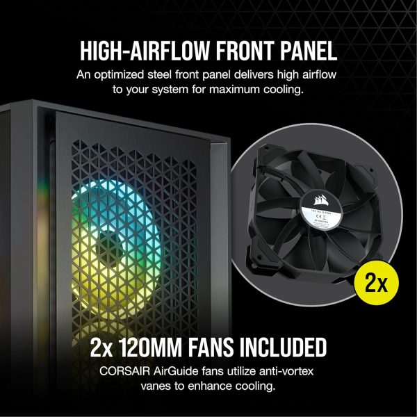 CORSAIR 4000D AIRFLOW Tempered Glass Mid-Tower ATX Case - High-Airflow - Cable Management System - Spacious Interior - Two Included 120 mm Fans - Black - Image 3