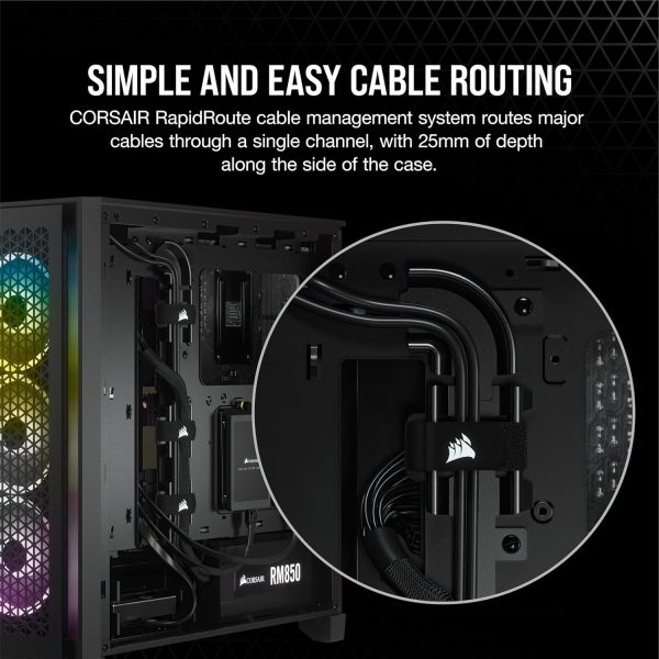CORSAIR 4000D AIRFLOW Tempered Glass Mid-Tower ATX Case - High-Airflow - Cable Management System - Spacious Interior - Two Included 120 mm Fans - Black - Image 5