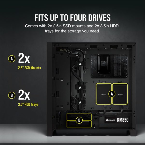 CORSAIR 4000D AIRFLOW Tempered Glass Mid-Tower ATX Case - High-Airflow - Cable Management System - Spacious Interior - Two Included 120 mm Fans - Black - Image 6
