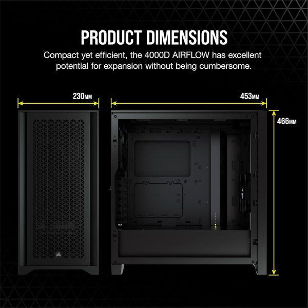 CORSAIR 4000D AIRFLOW Tempered Glass Mid-Tower ATX Case - High-Airflow - Cable Management System - Spacious Interior - Two Included 120 mm Fans - Black - Image 8