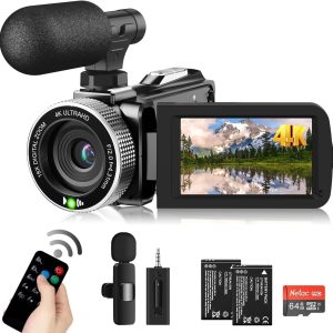 Video Camera Camcorder Digital Camera Recorder Full HD 1080P 15FPS 24MP 3.0 Inch 270 Degree Rotation LCD 16X Digital Zoom Camcorder Camera with 2 Batteries(Black)