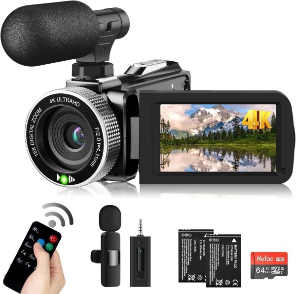 Video Camera Camcorder Digital Camera Recorder Full HD 1080P 15FPS 24MP 3.0 Inch 270 Degree Rotation LCD 16X Digital Zoom Camcorder Camera with 2 Batteries(Black)