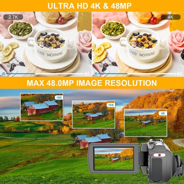 Video Camera Camcorder Digital Camera Recorder Full HD 1080P 15FPS 24MP 3.0 Inch 270 Degree Rotation LCD 16X Digital Zoom Camcorder Camera with 2 Batteries(Black) - Image 3