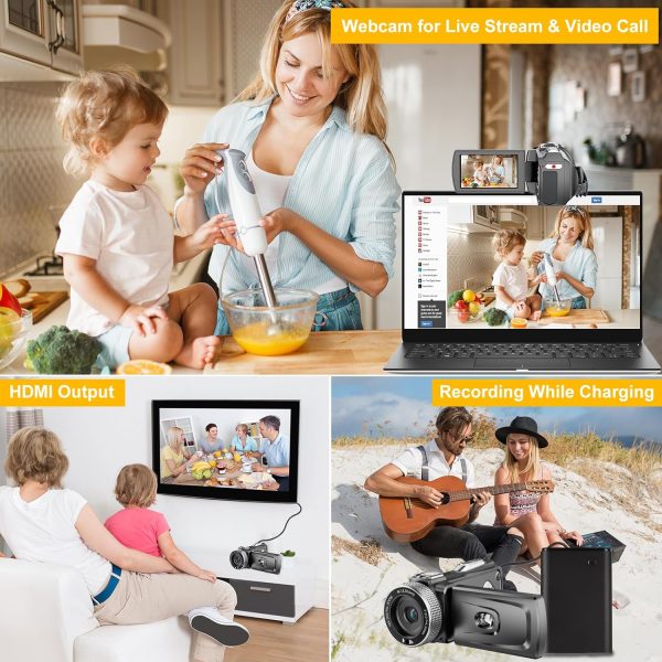 Video Camera Camcorder Digital Camera Recorder Full HD 1080P 15FPS 24MP 3.0 Inch 270 Degree Rotation LCD 16X Digital Zoom Camcorder Camera with 2 Batteries(Black) - Image 6