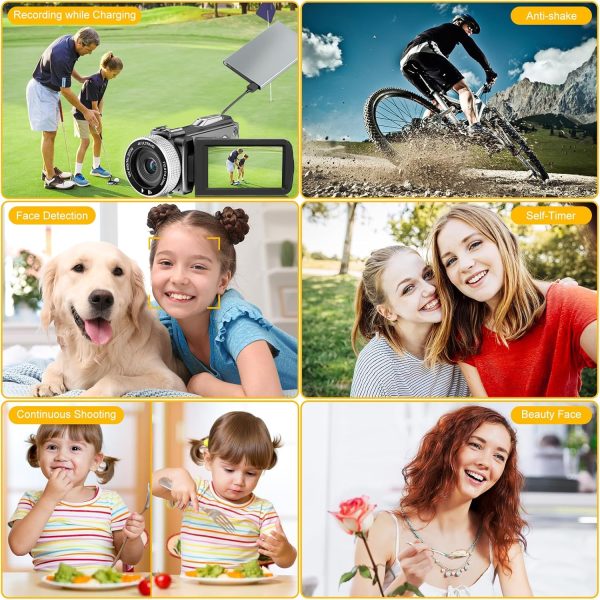 Video Camera Camcorder Digital Camera Recorder Full HD 1080P 15FPS 24MP 3.0 Inch 270 Degree Rotation LCD 16X Digital Zoom Camcorder Camera with 2 Batteries(Black) - Image 7