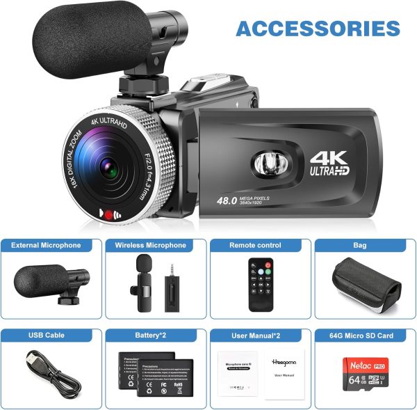 Video Camera Camcorder Digital Camera Recorder Full HD 1080P 15FPS 24MP 3.0 Inch 270 Degree Rotation LCD 16X Digital Zoom Camcorder Camera with 2 Batteries(Black) - Image 8